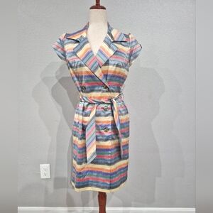 Linda Cunningham Colorful Striped Double-Breasted Mini Dres Size 6